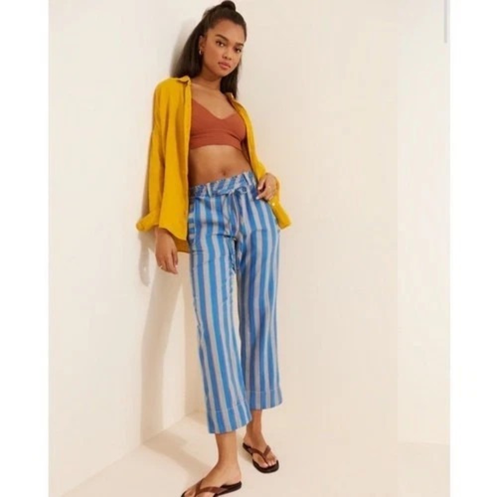 Free People Marielle Pull-On Pants Womens Small Blue Stripe Beach Ankle